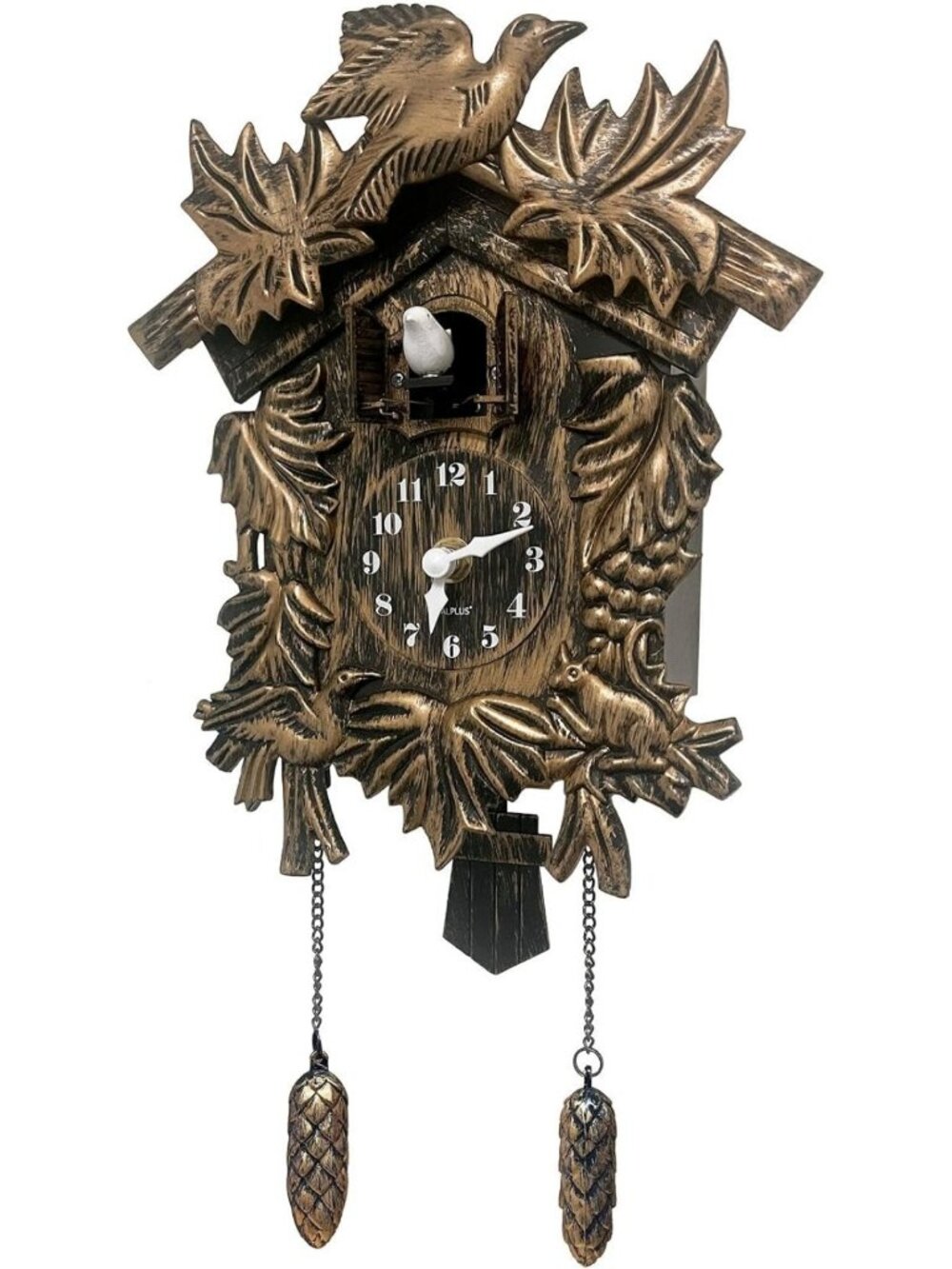 Vintage Brown Cuckoo Clock with Adjustable Volume & Flapping Bird - Battery